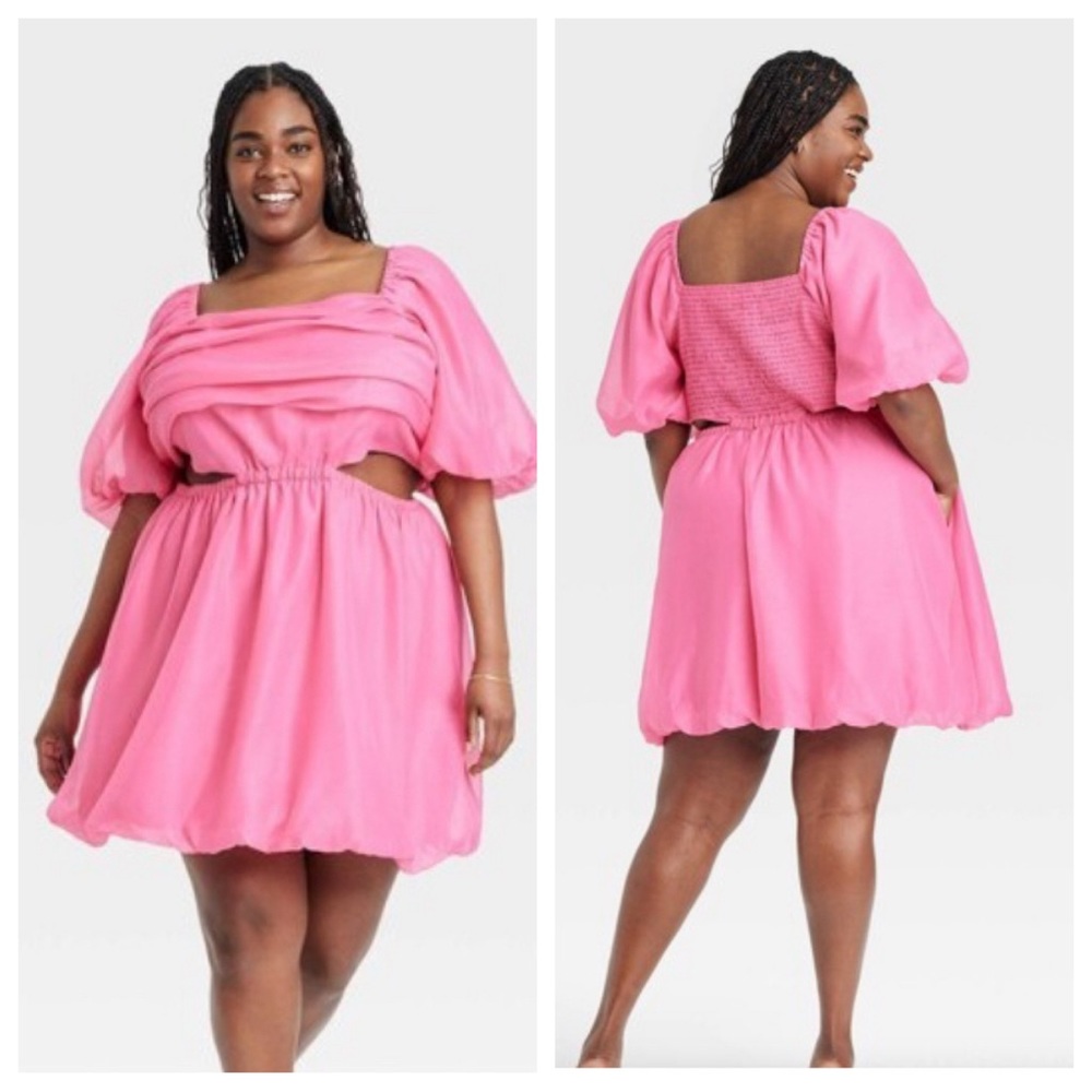 Target’s a new day Hot Pink Organza Puff Sleeve with Side Cut Outs Aline